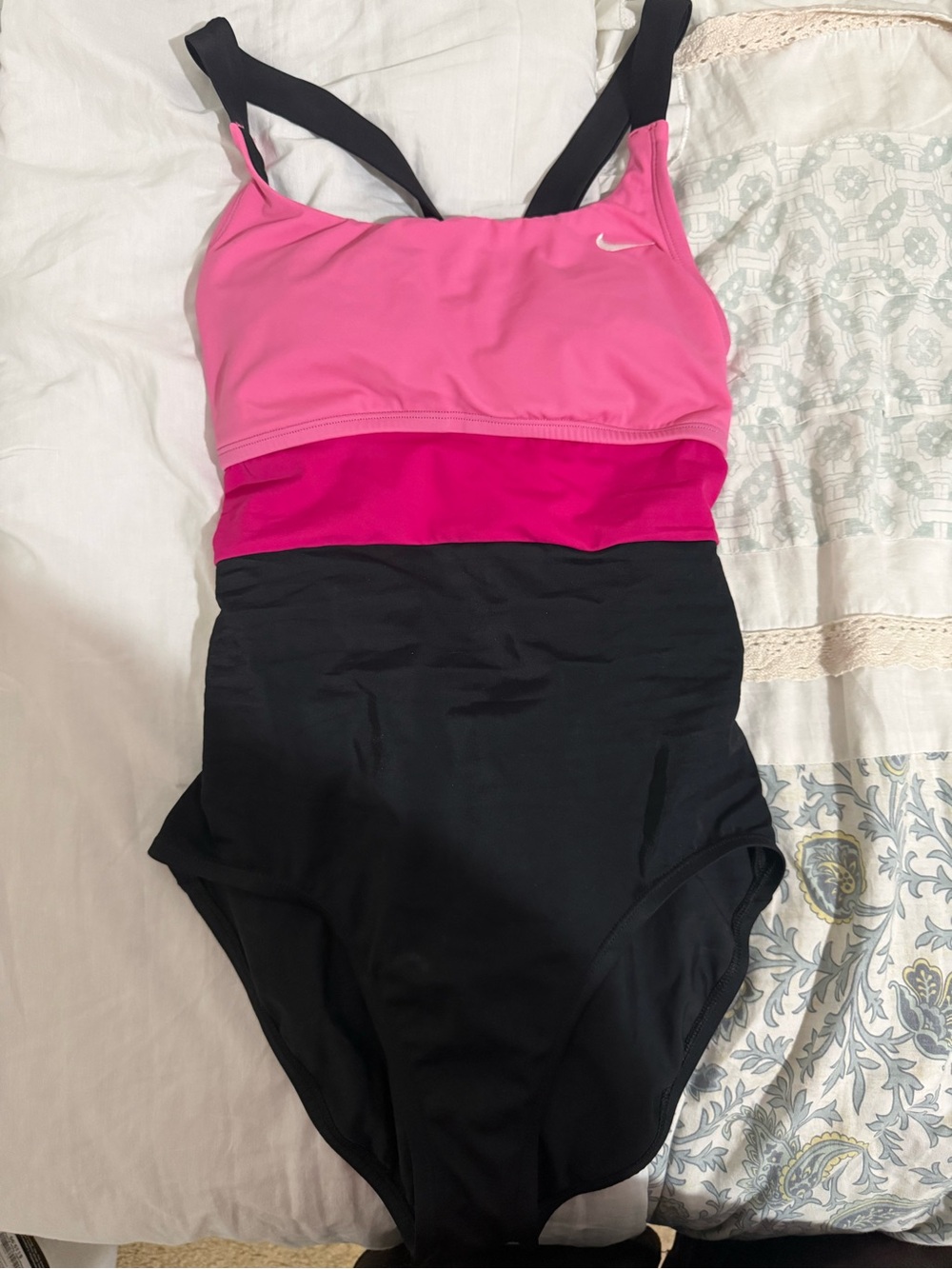 Nike Womens Pink & Black One-Piece Swimsuit